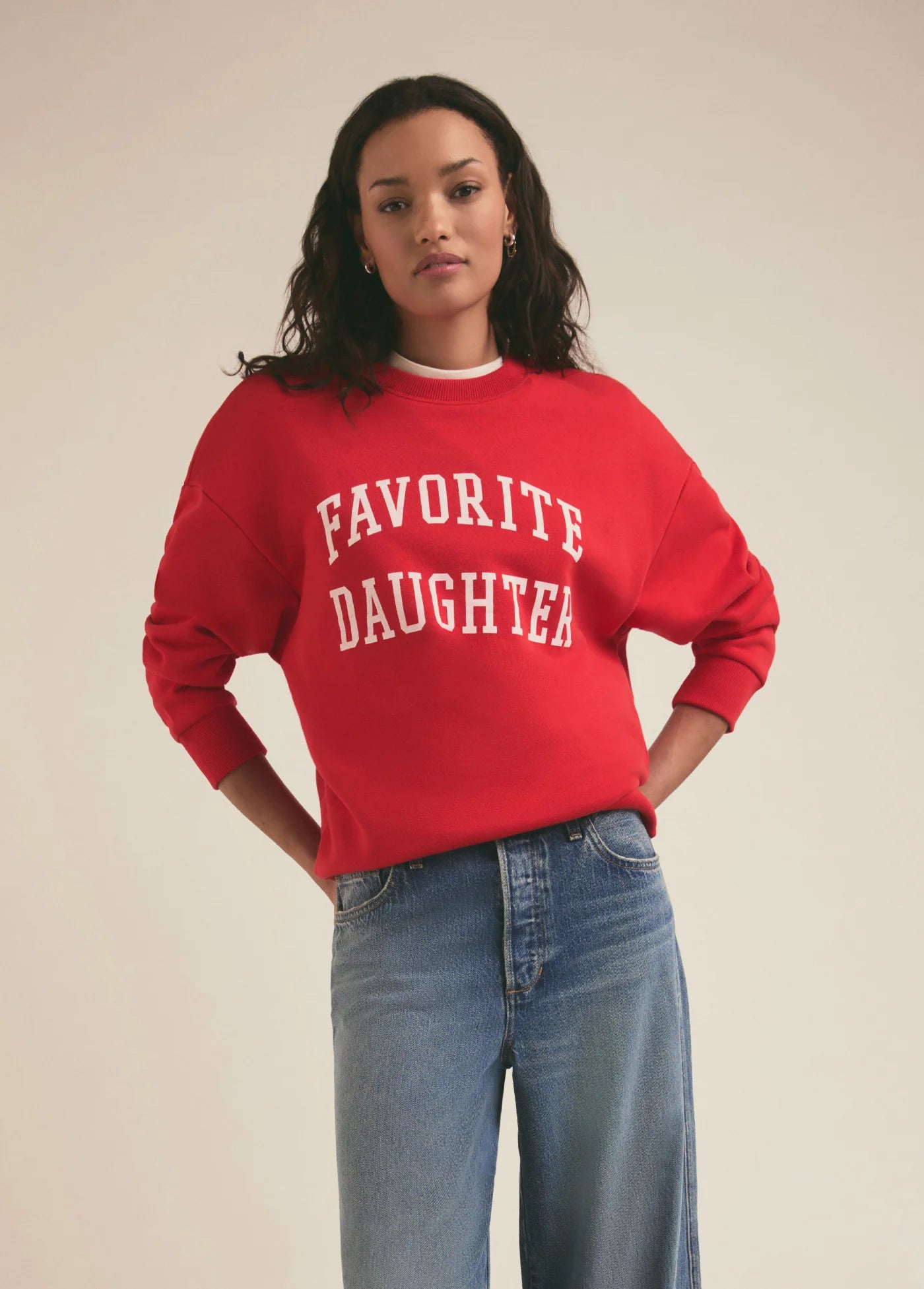 The Collegiate Sweatshirt - Haute Rouge/White | Favorite Daughter