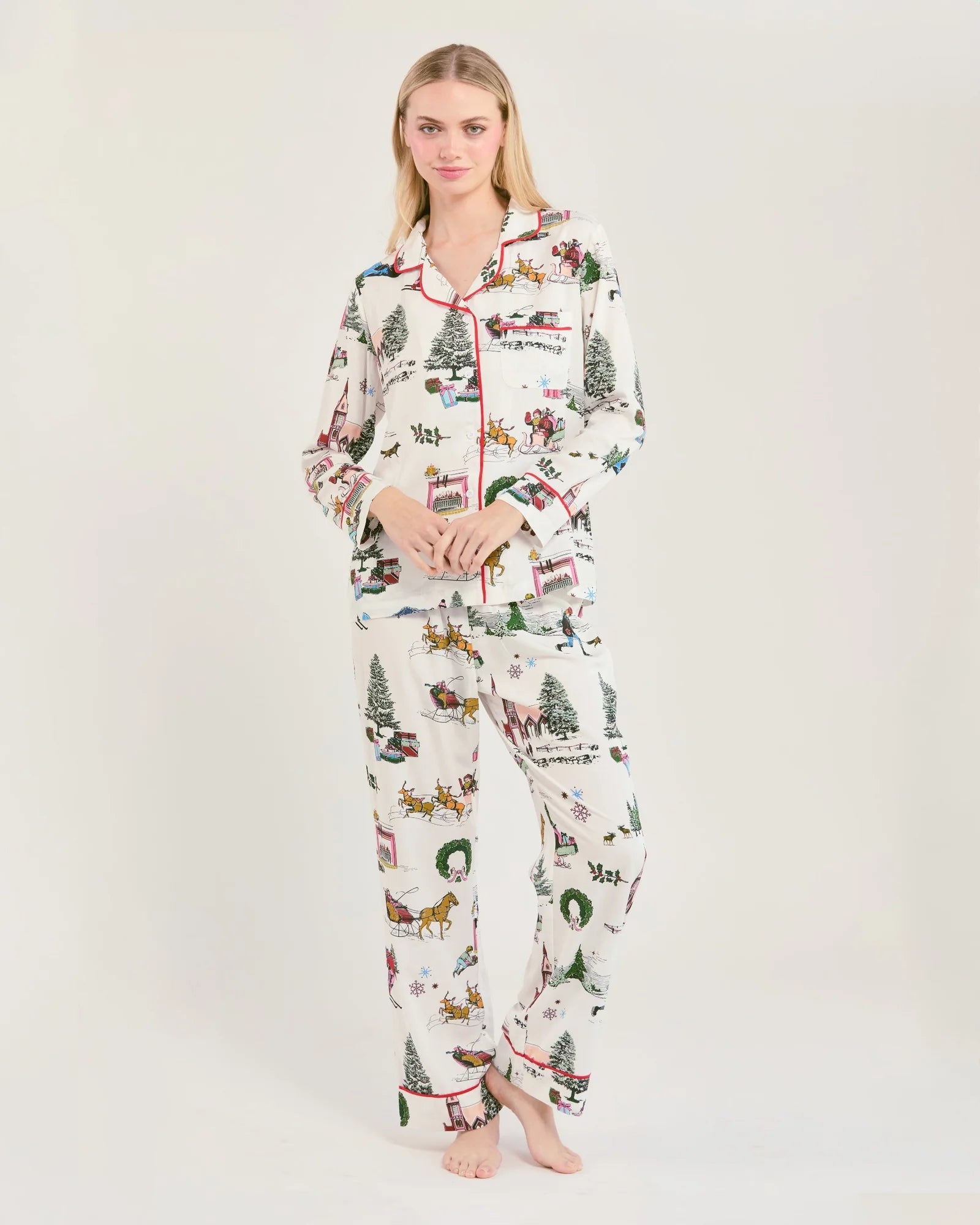 Holiday Toile Long Sleeve Pajama Pants Set / Multi | Katie Kime