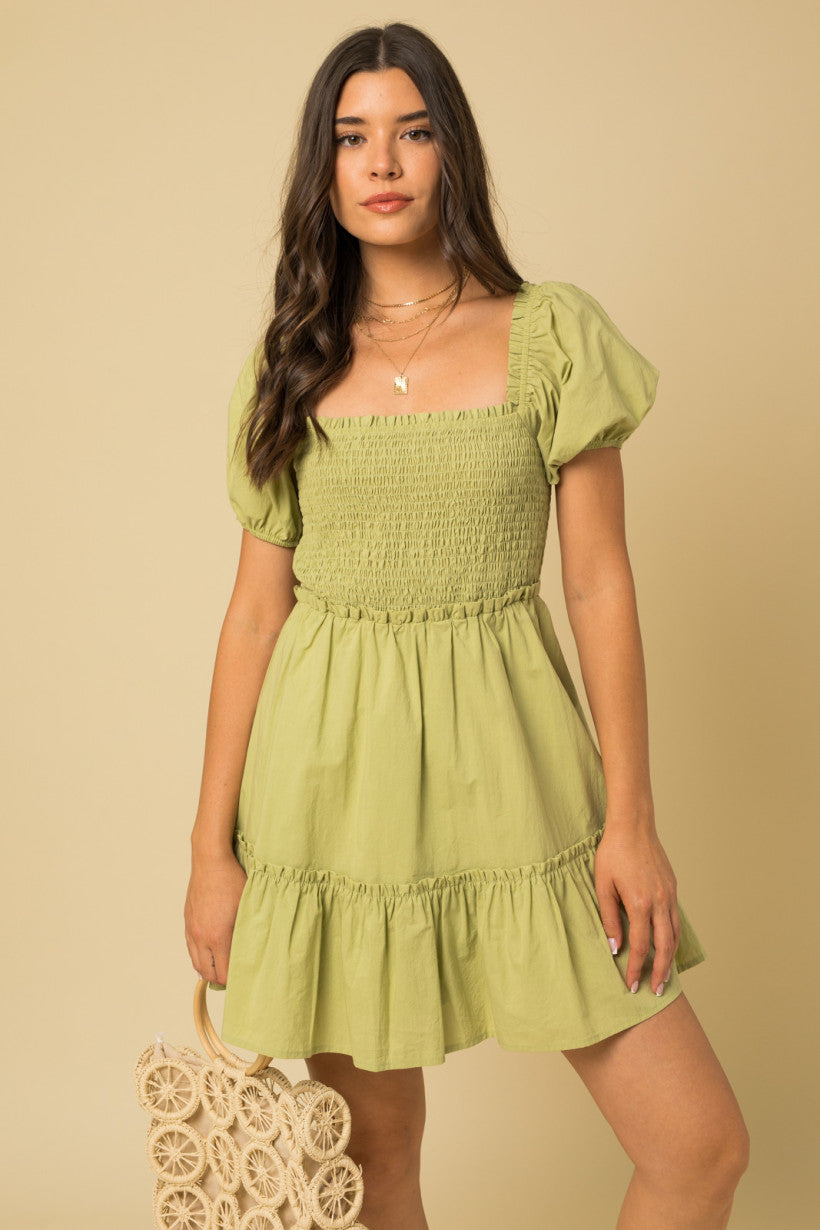 Smocked Green Babydoll Dress