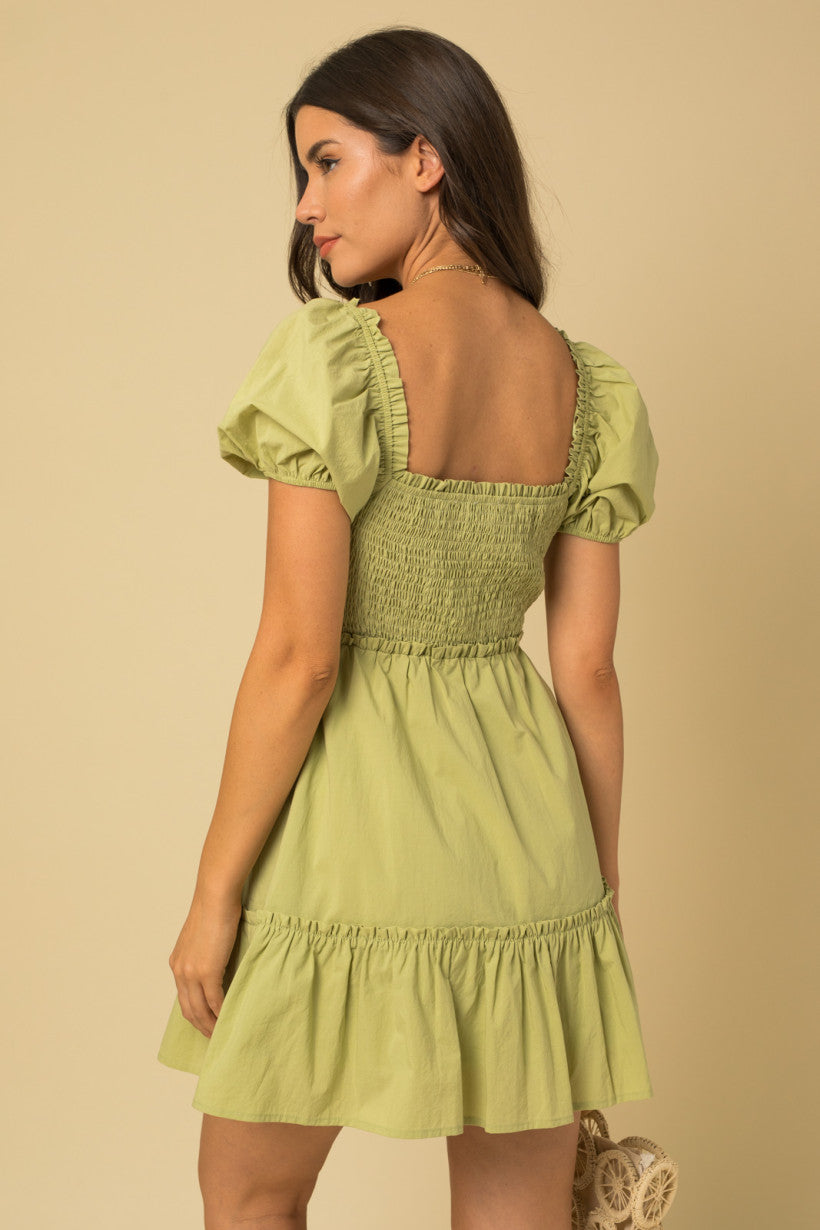 Smocked Green Babydoll Dress