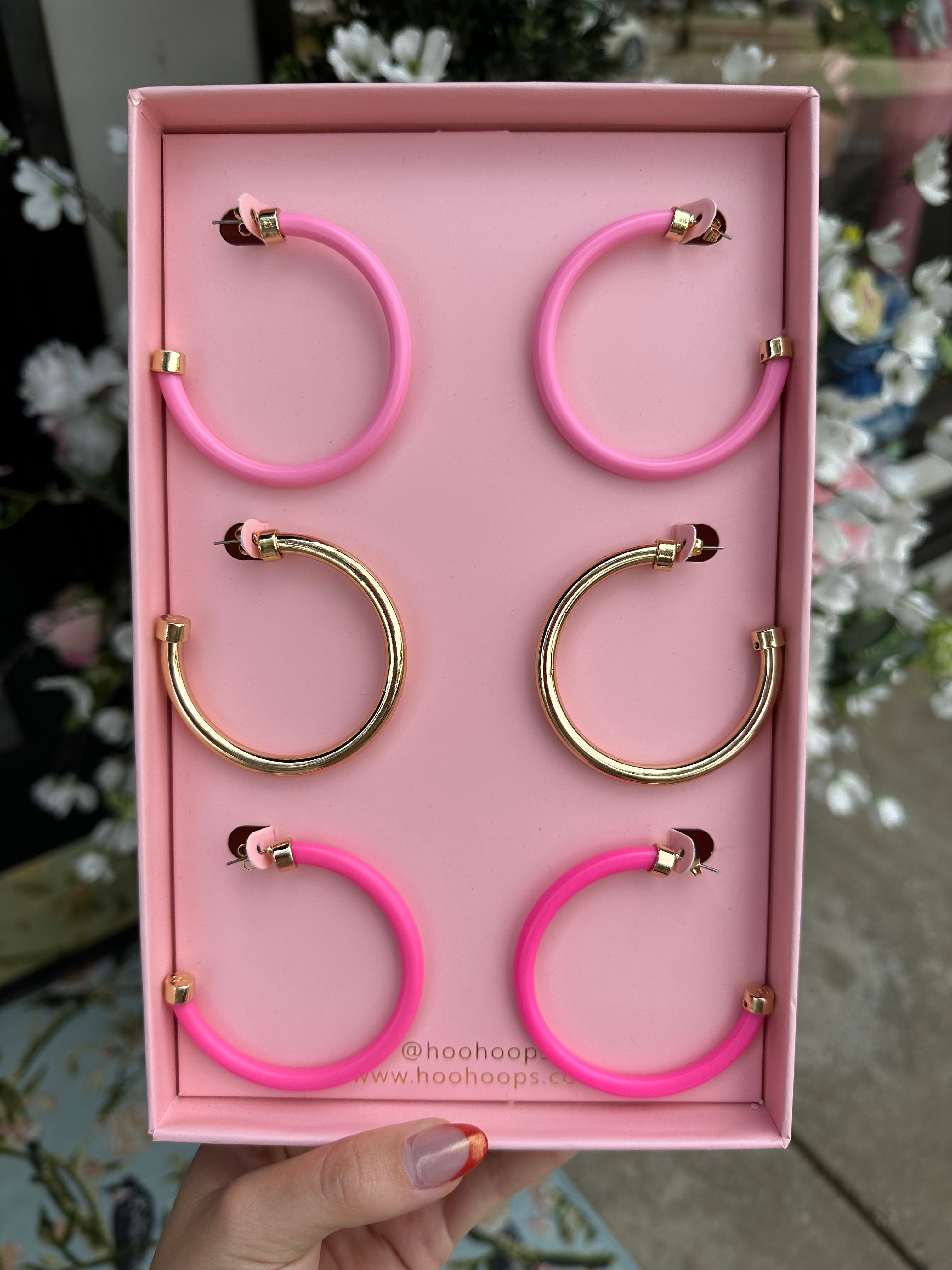 Box Of Hoops- 3 bubblegum pink, hot pink, gold