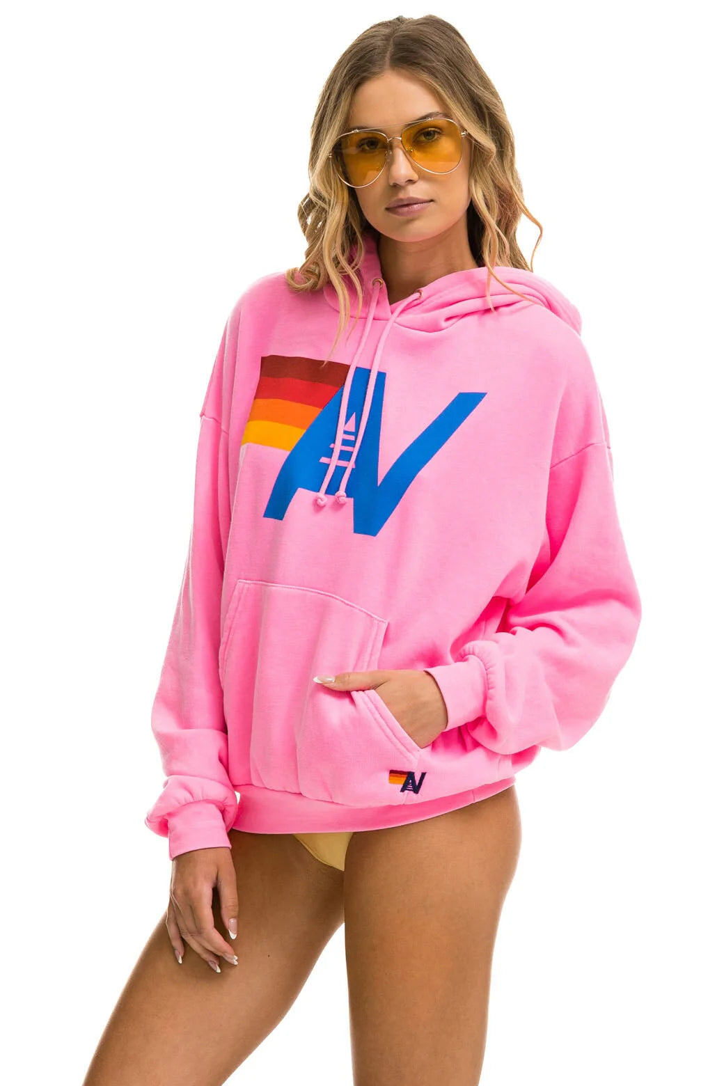 Logo Pullover Relaxed Hoodie - Neon Pink | Aviator Nation