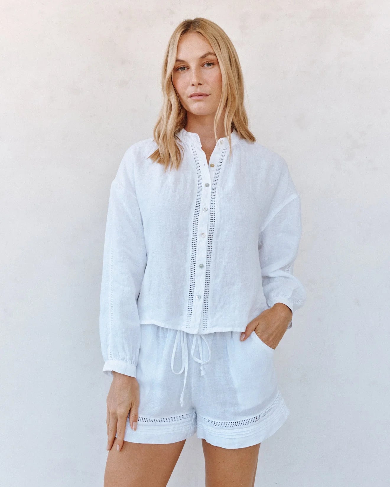 Mandarin Collar Trimmed Button Down | Bella Dahl