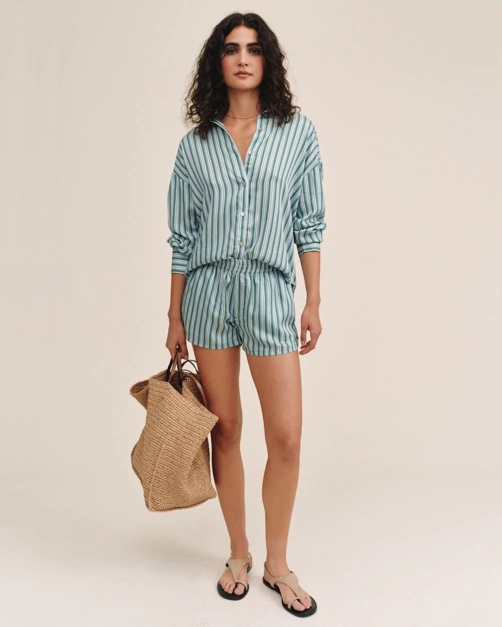 Oversized Button Down - Emerald Surf Stripe | Bella Dahl