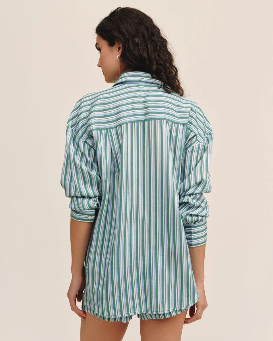 Oversized Button Down - Emerald Surf Stripe | Bella Dahl