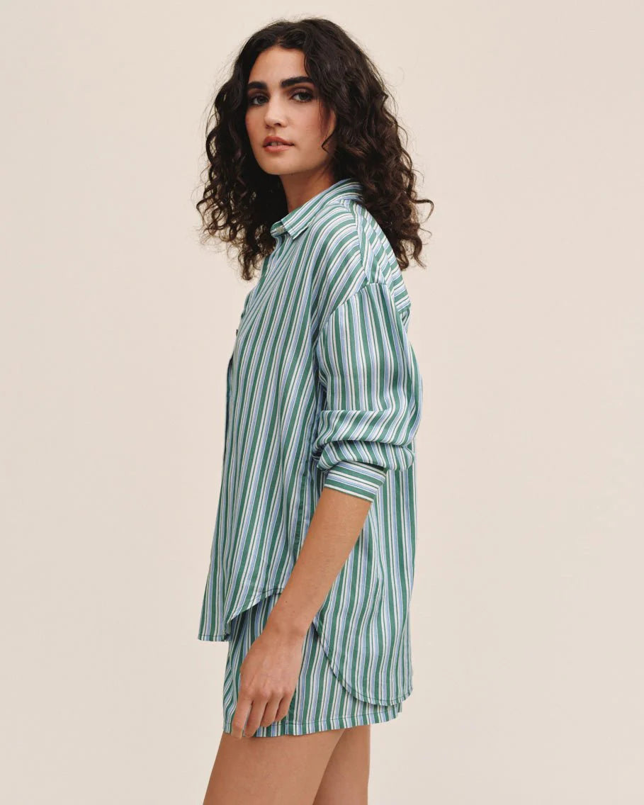 Oversized Button Down - Emerald Surf Stripe | Bella Dahl