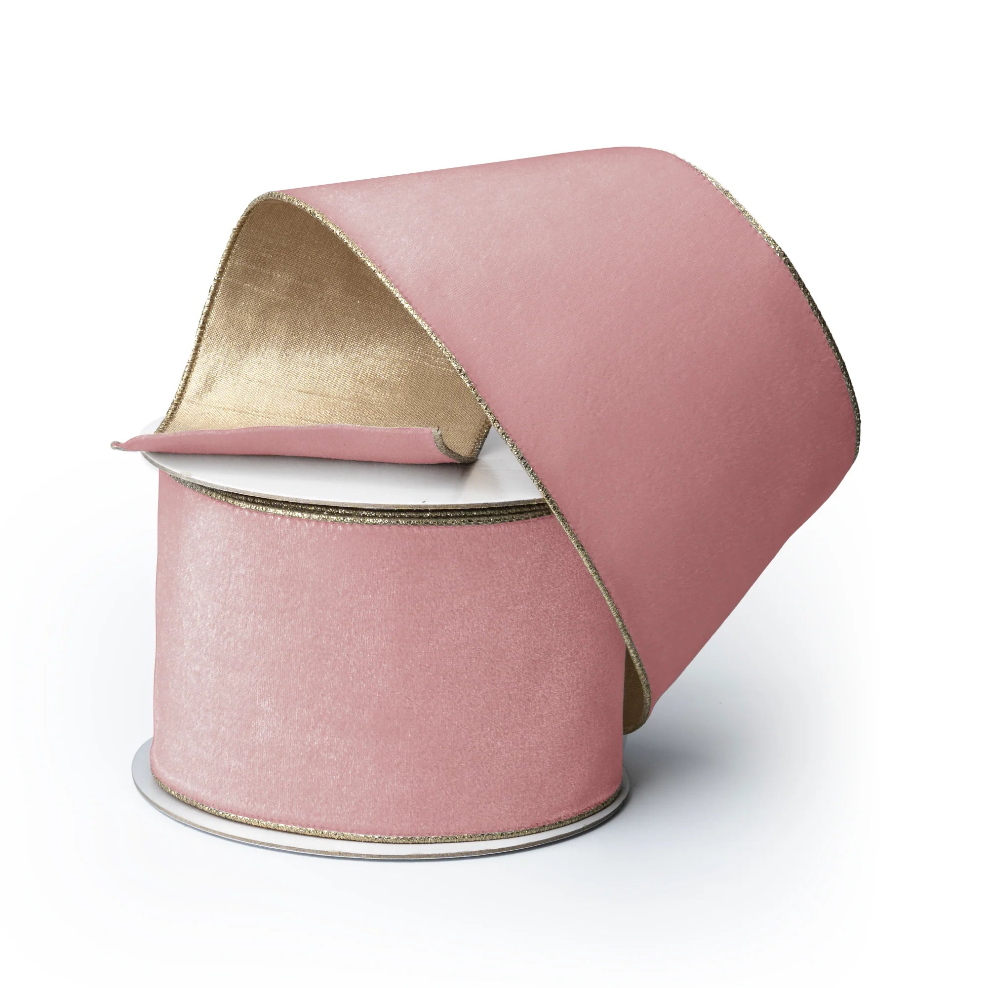 Pink Velvet Ribbon with Gold Back - 4" | Fig & Dove