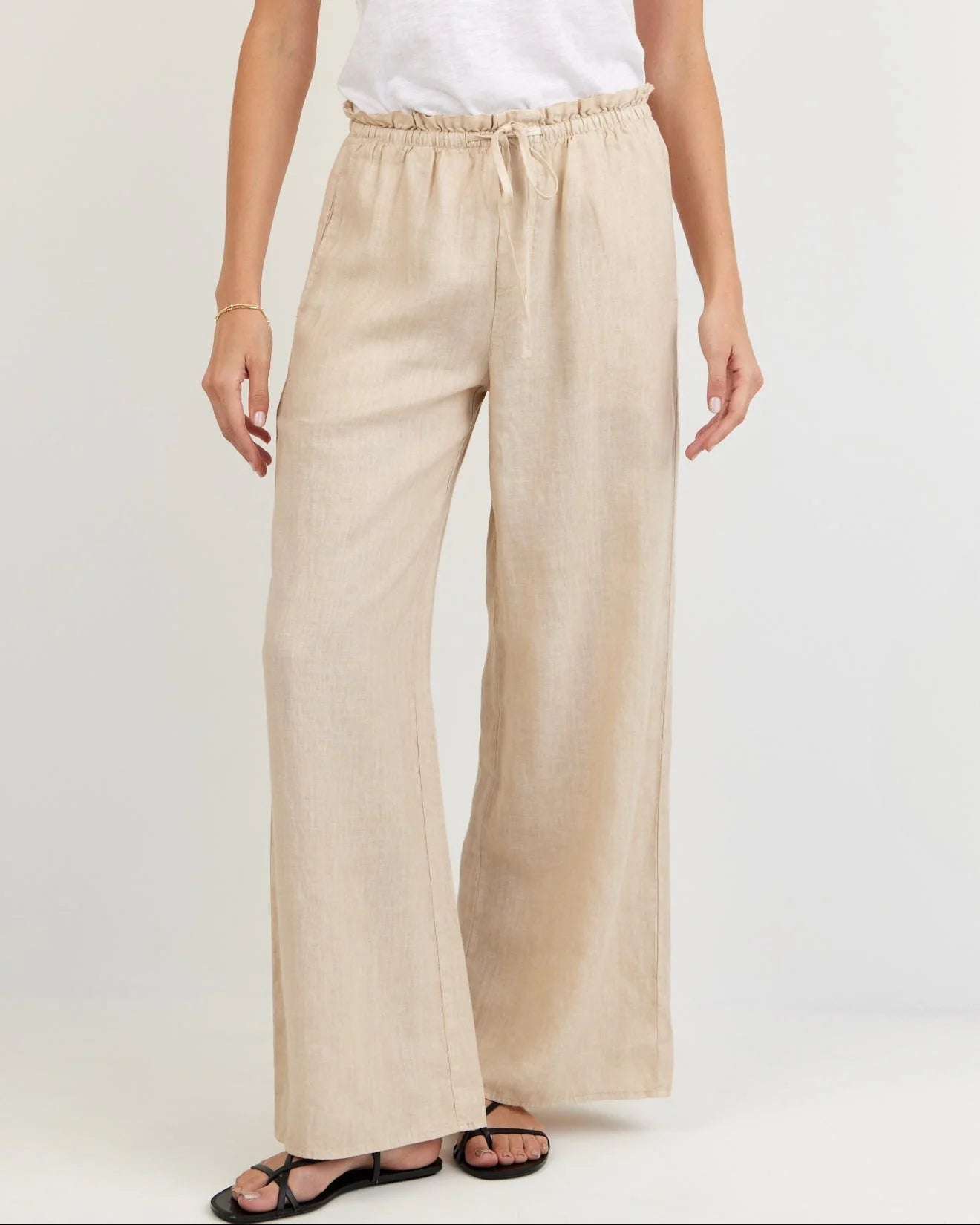 Ruffle Waist Wide Leg Pant - Linen Sand | Bella Dahl