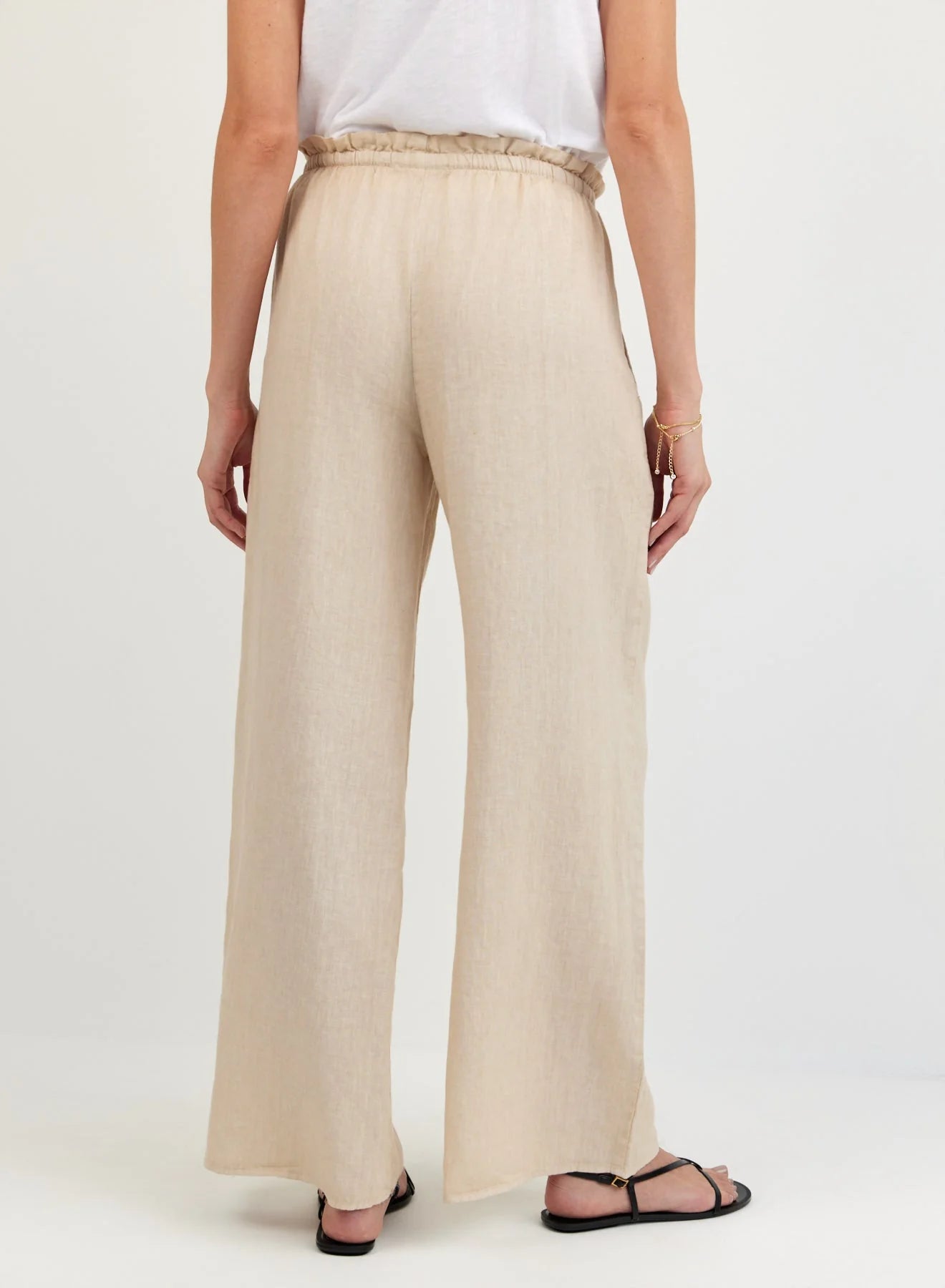 Ruffle Waist Wide Leg Pant - Linen Sand | Bella Dahl