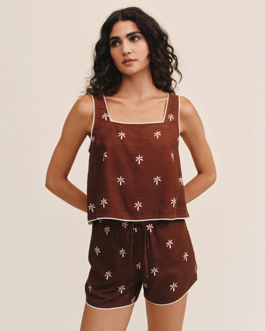 Square Neck Trimmed Tank - Coconut Palm | Bella Dahl