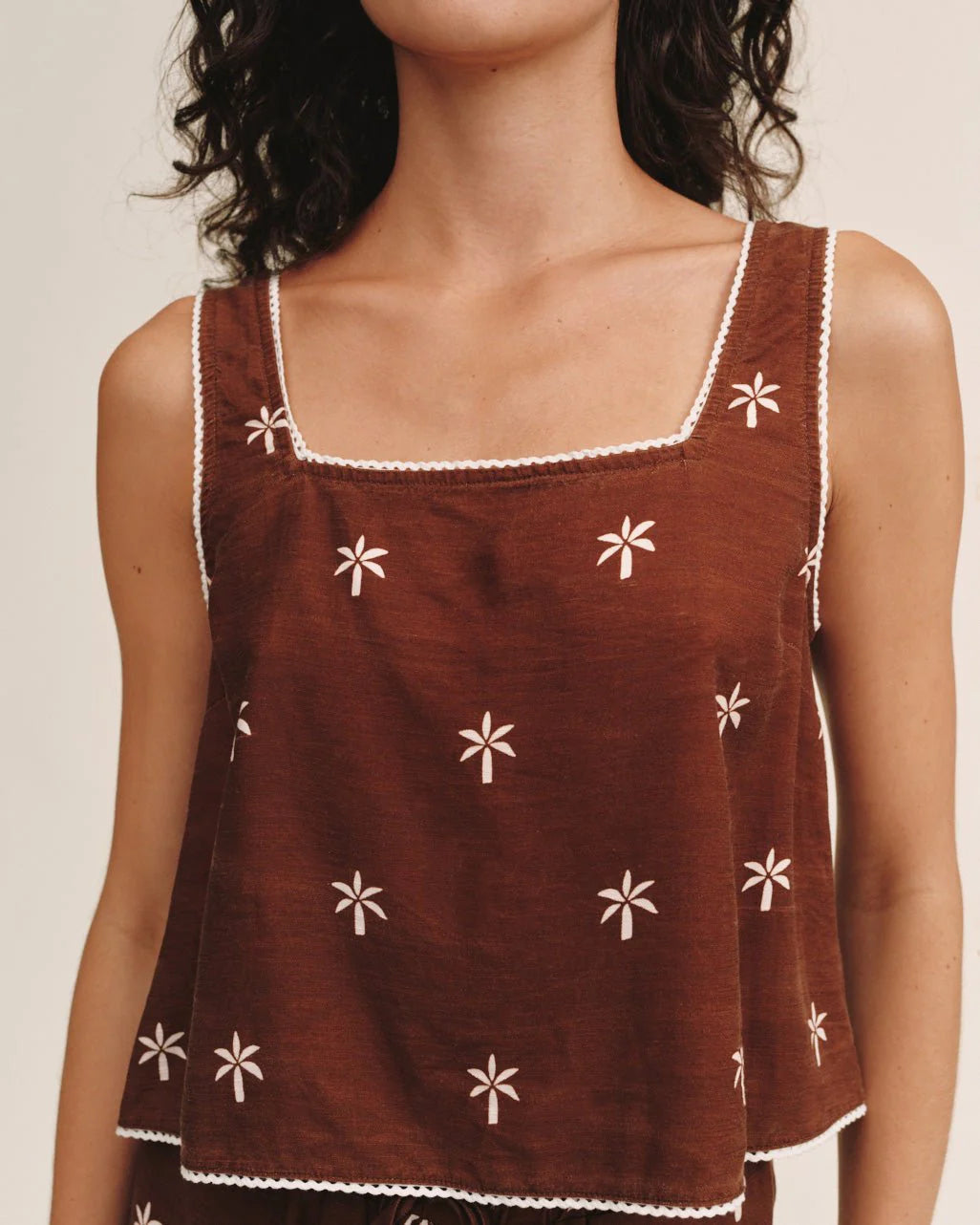 Square Neck Trimmed Tank - Coconut Palm | Bella Dahl