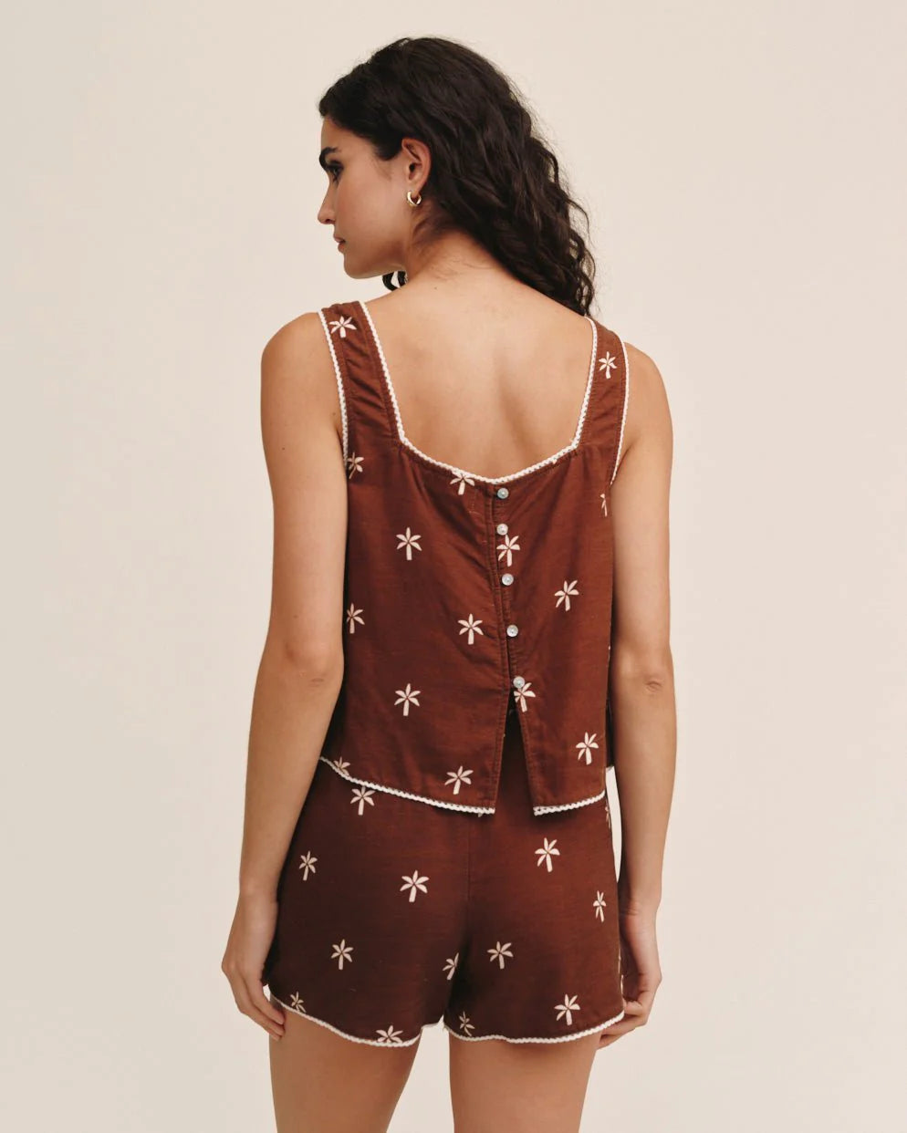 Square Neck Trimmed Tank - Coconut Palm | Bella Dahl