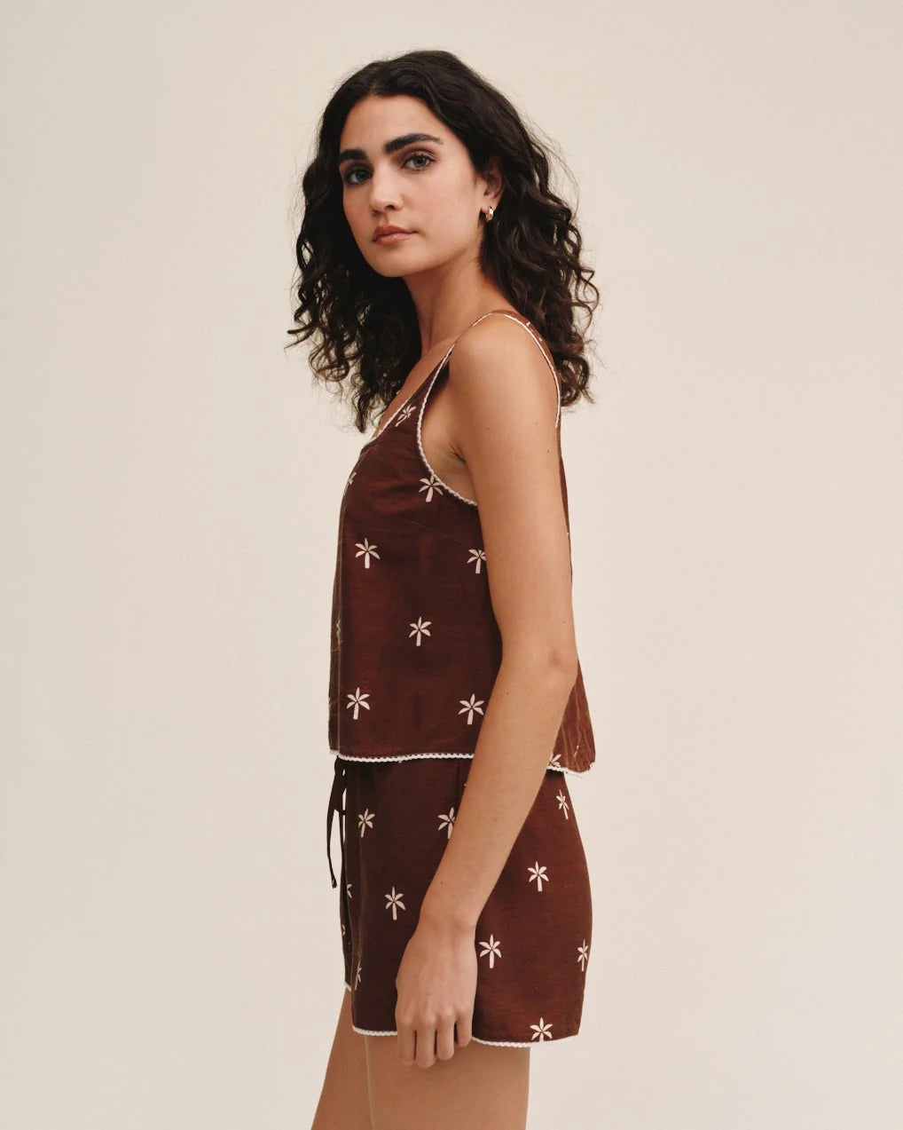 Square Neck Trimmed Tank - Coconut Palm | Bella Dahl