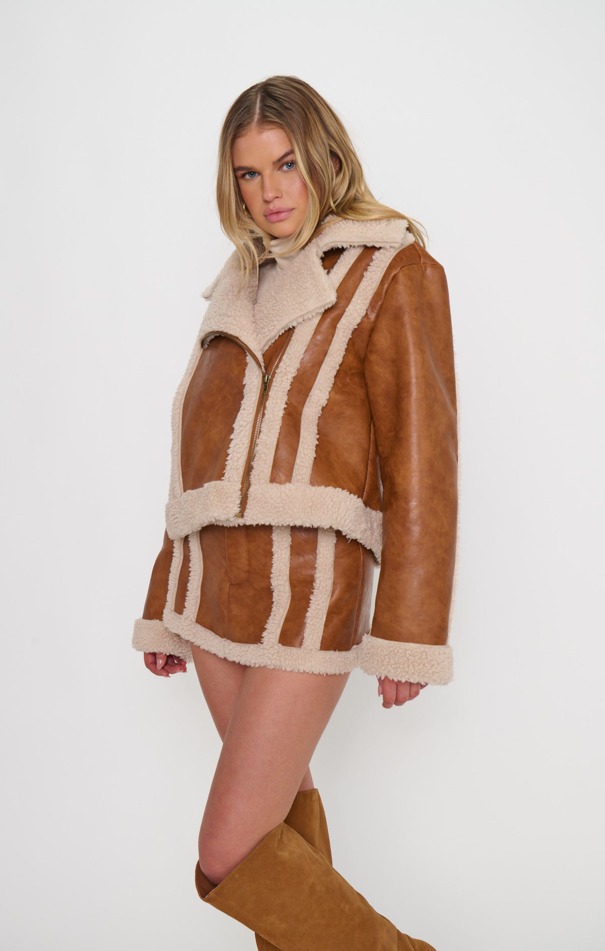 Laurel Canyon Jacket - Cognac Faux Leather w/ Sherpa | Show Me Your MUMU