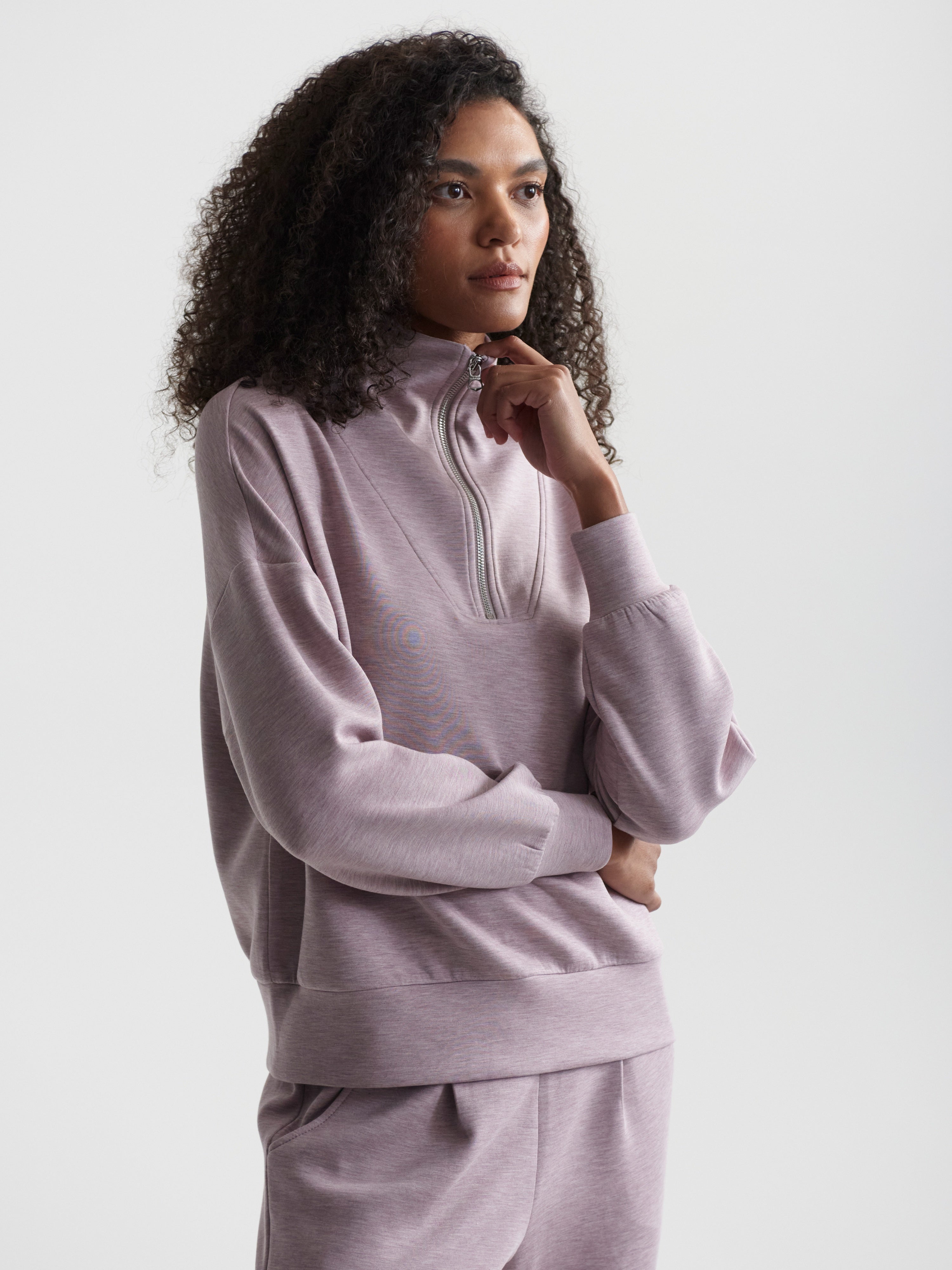 Hawley Half Zip Sweat - Mauve Marl | Varley