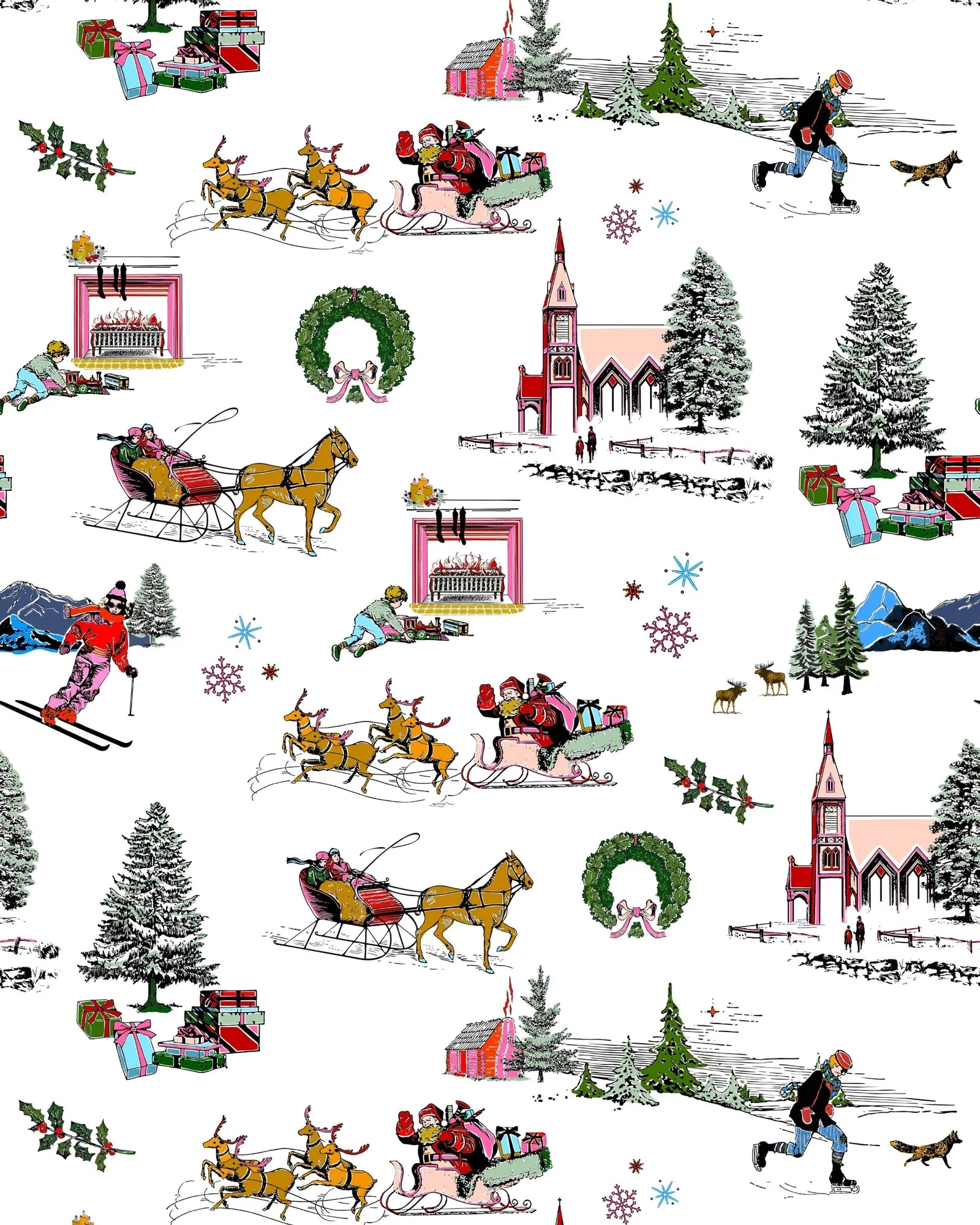 Holiday Toile Long Sleeve Pajama Pants Set / Multi | Katie Kime