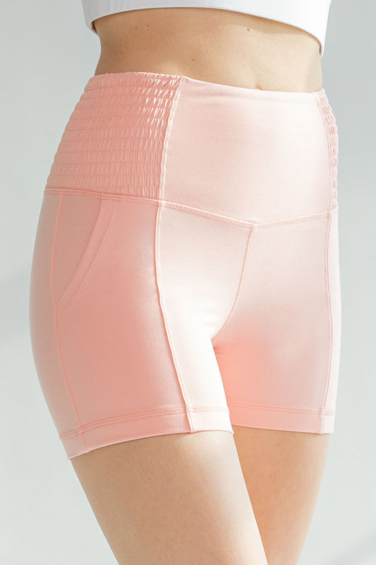 Flash Pink 4 inch Biker Shorts with Side Smocking Waist Band