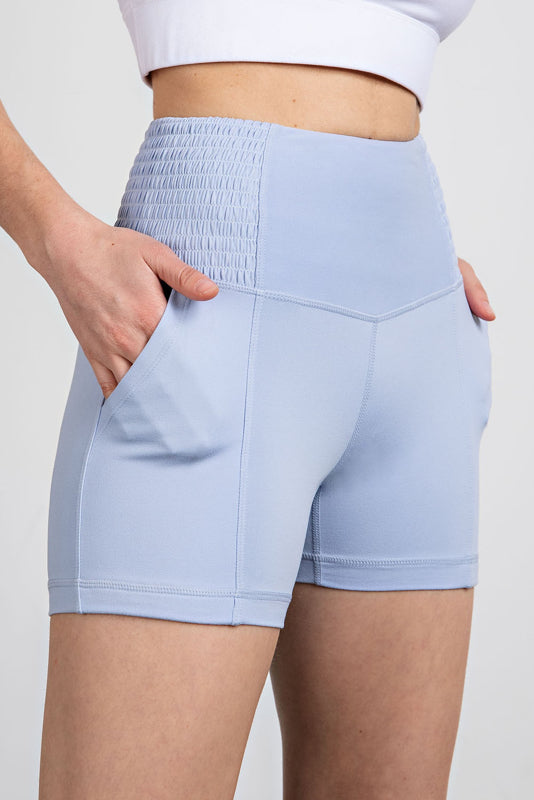 Pastel Blue 4 inch Biker Shorts with Side Smocking Waist Band