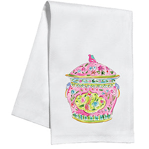 Pink Chinoiserie Urn Kitchen Towel
