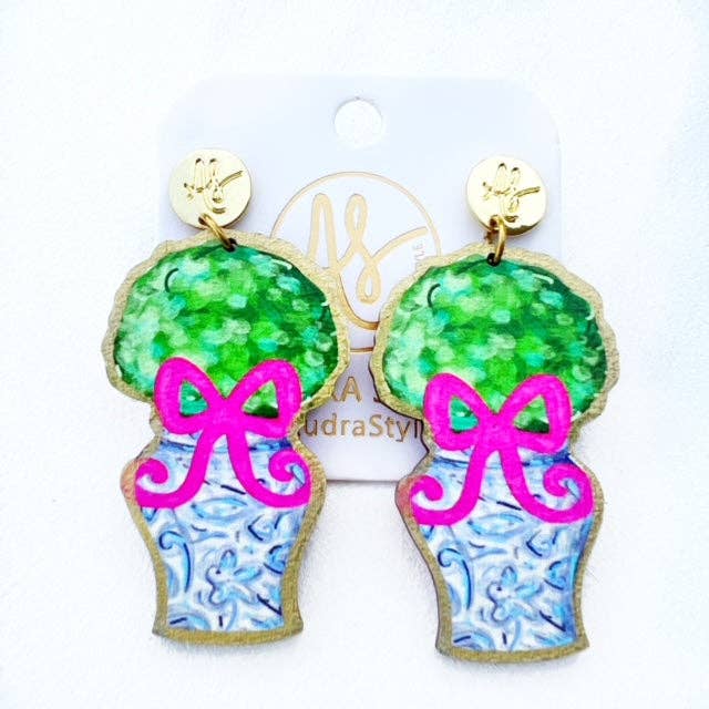 Large Colorful Statement Artwork Floral Topiary Earring