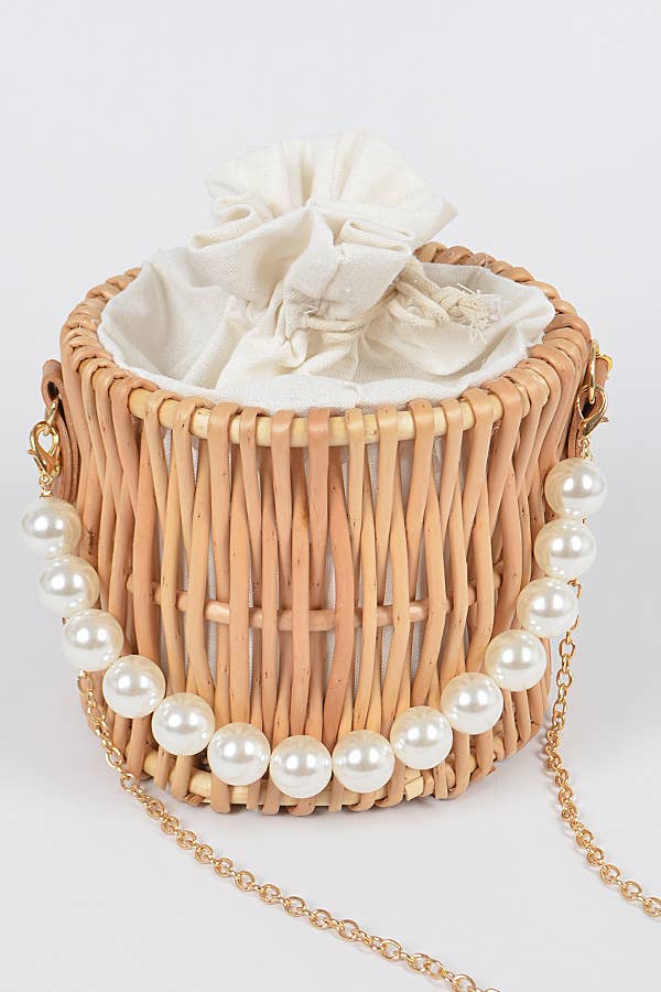 Bamboo Clutch W/Faux Pearl Handle