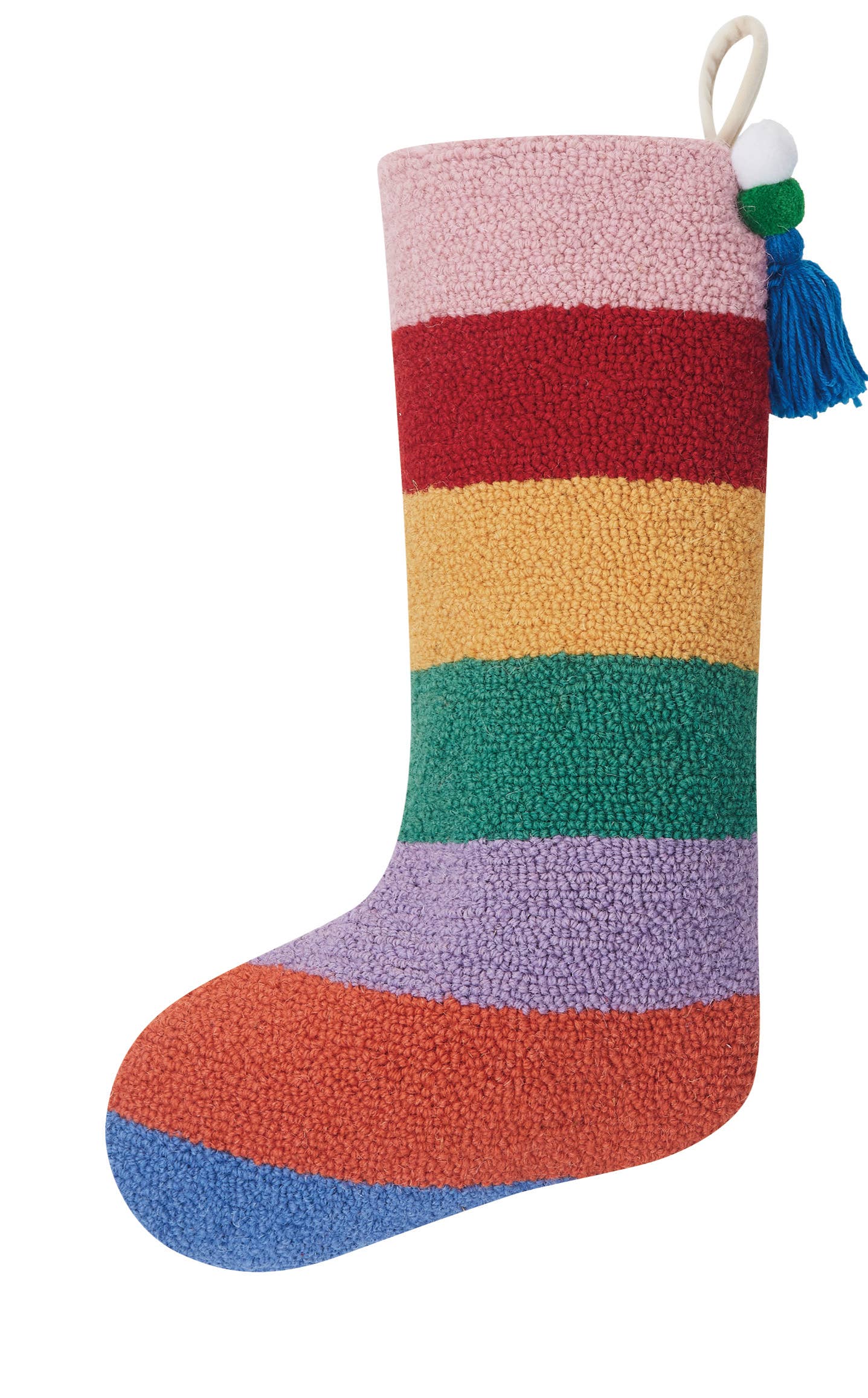 Rainbow Stripe w/Pom Tassel Hook Stocking