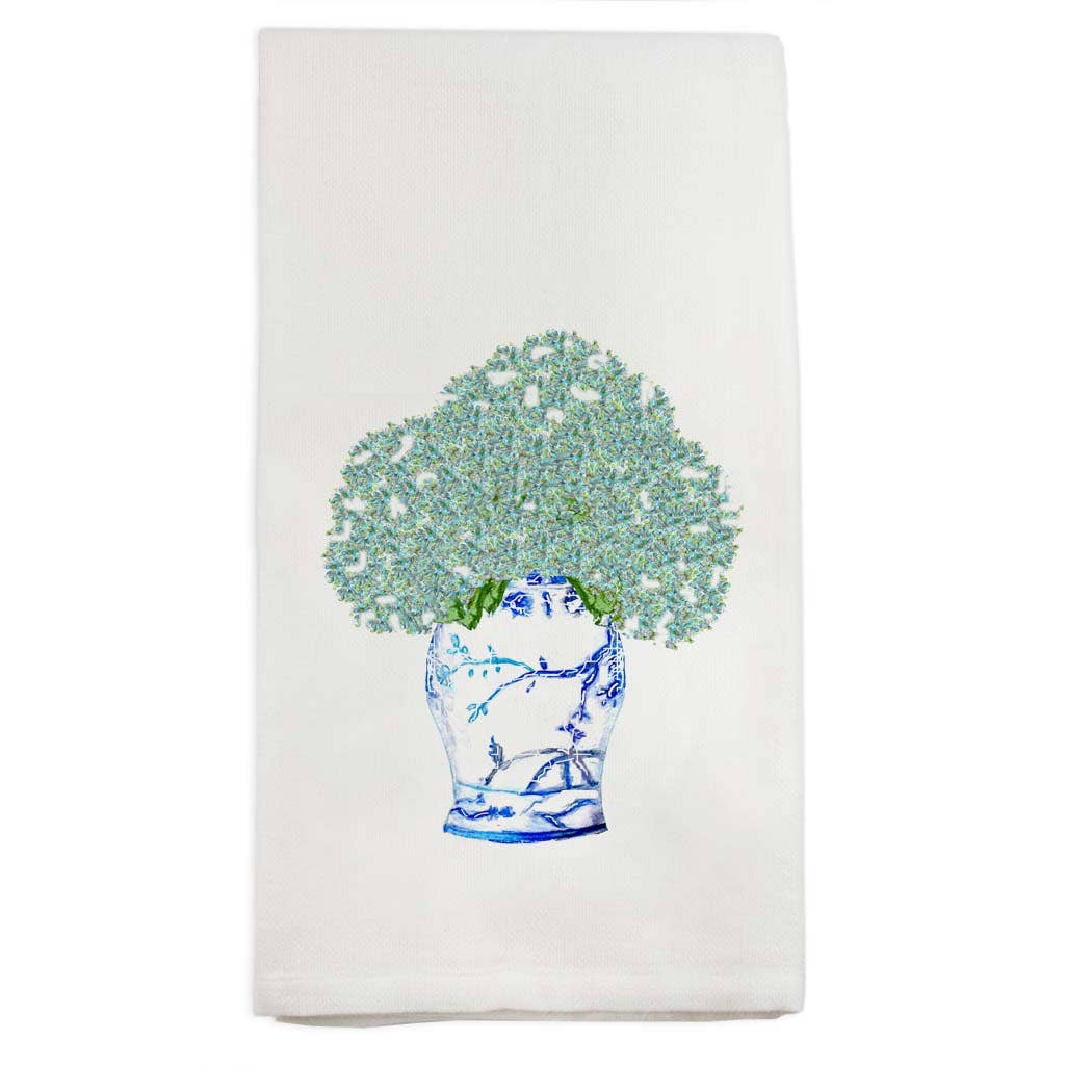 Blue White Jar with Hydrangeas Dish Towel