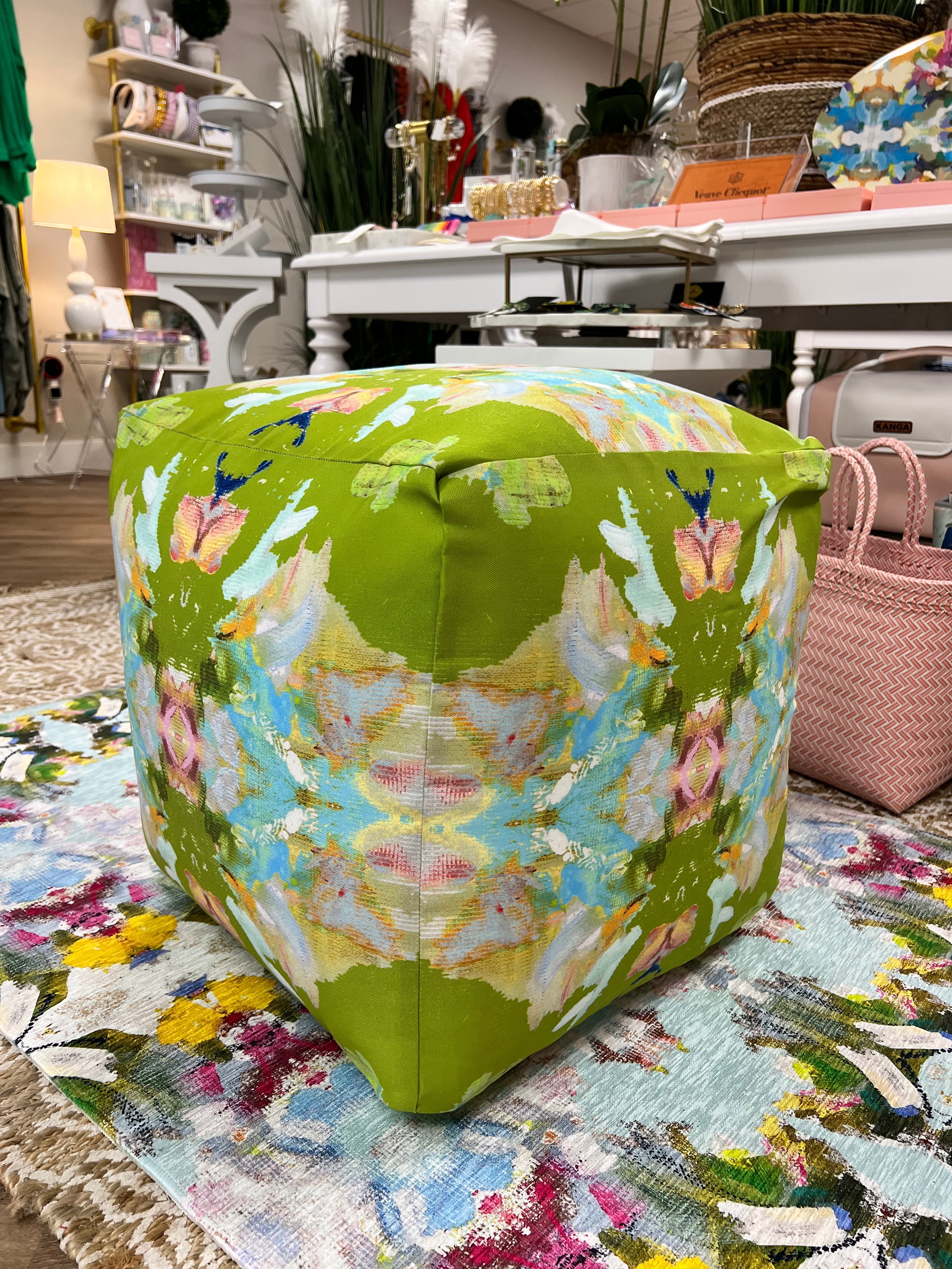 Stained Glass Green Ottoman Pouf | Laura Park