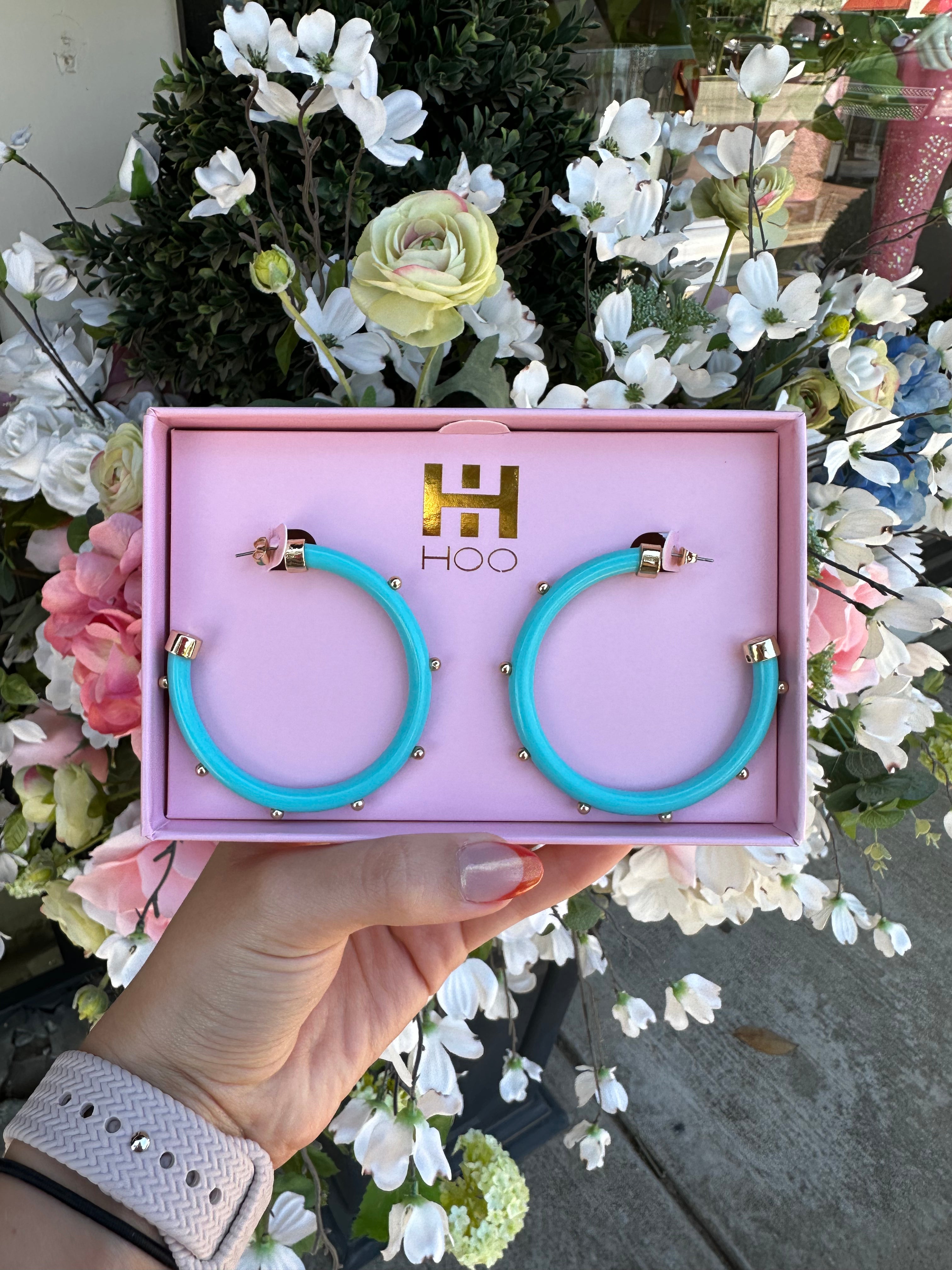Turquoise with Gold Balls Hoo Hoops