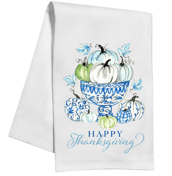 Happy Thanksgiving Chinoiserie Pumpkin Tea Towel