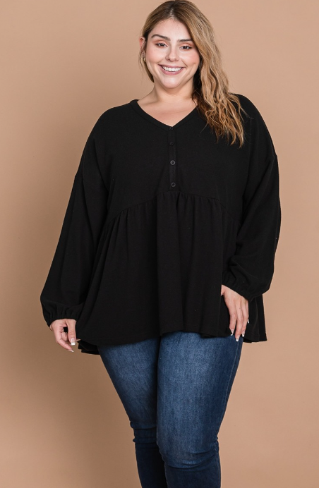 Plus Hayden Black Button Top