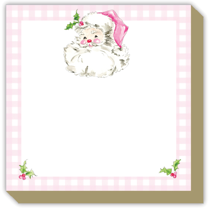 Luxe Notepad- Pink Santa with Gingham Border