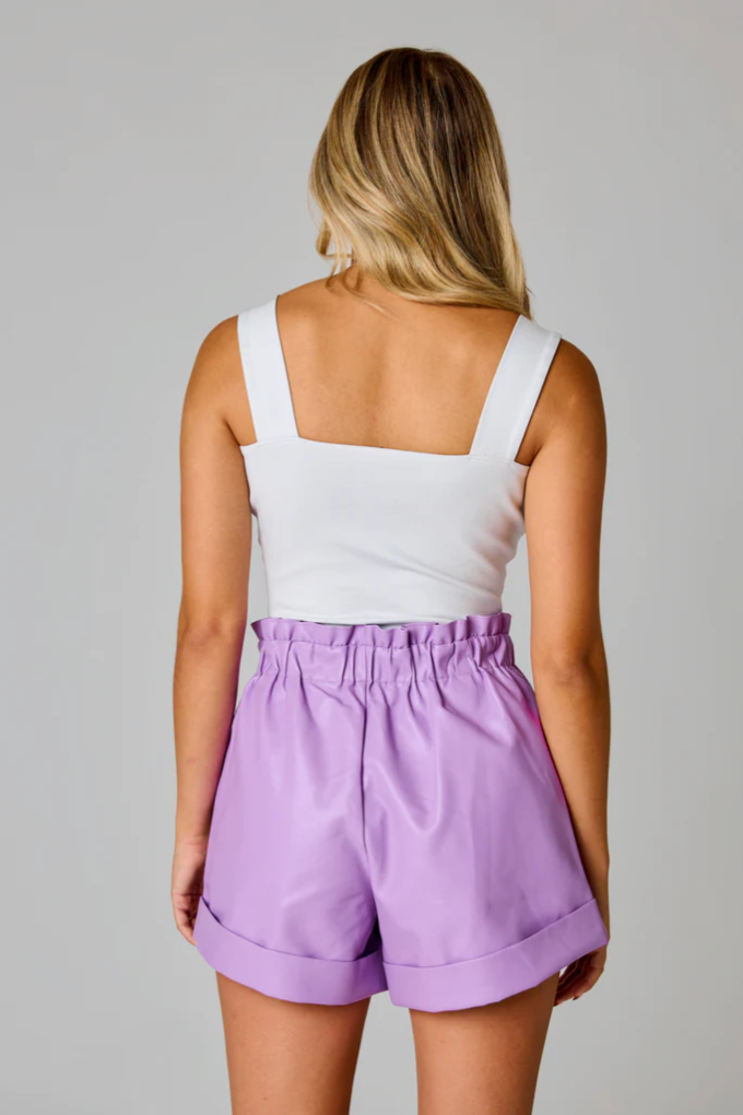 Peyton Purple Paperbag Leather Shorts | BuddyLove