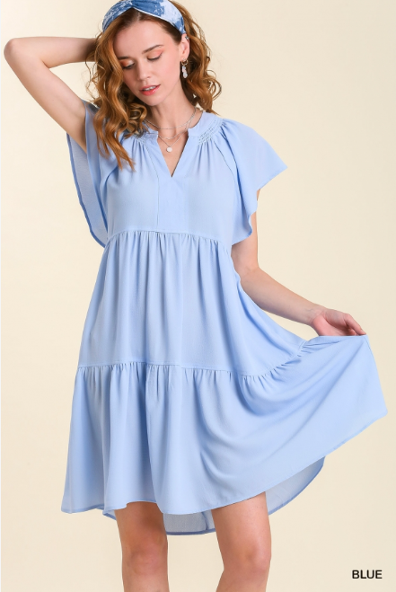 Tiered Dress With Flutter Sleeves
