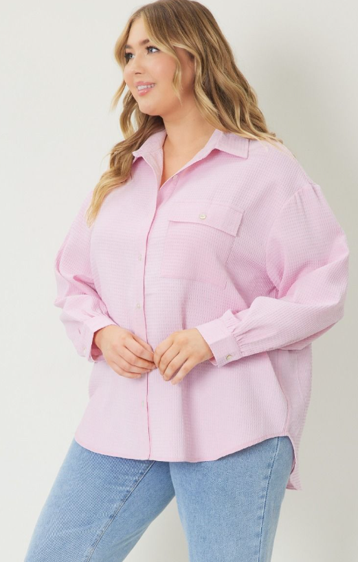 Baby Pink Plus Waffle Knit Top