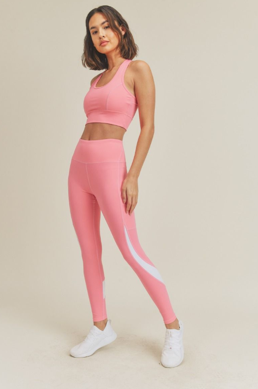 Colorblock Pink/White Sports Bra & Legging Set