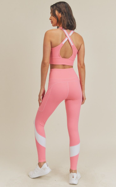 Colorblock Pink/White Sports Bra & Legging Set