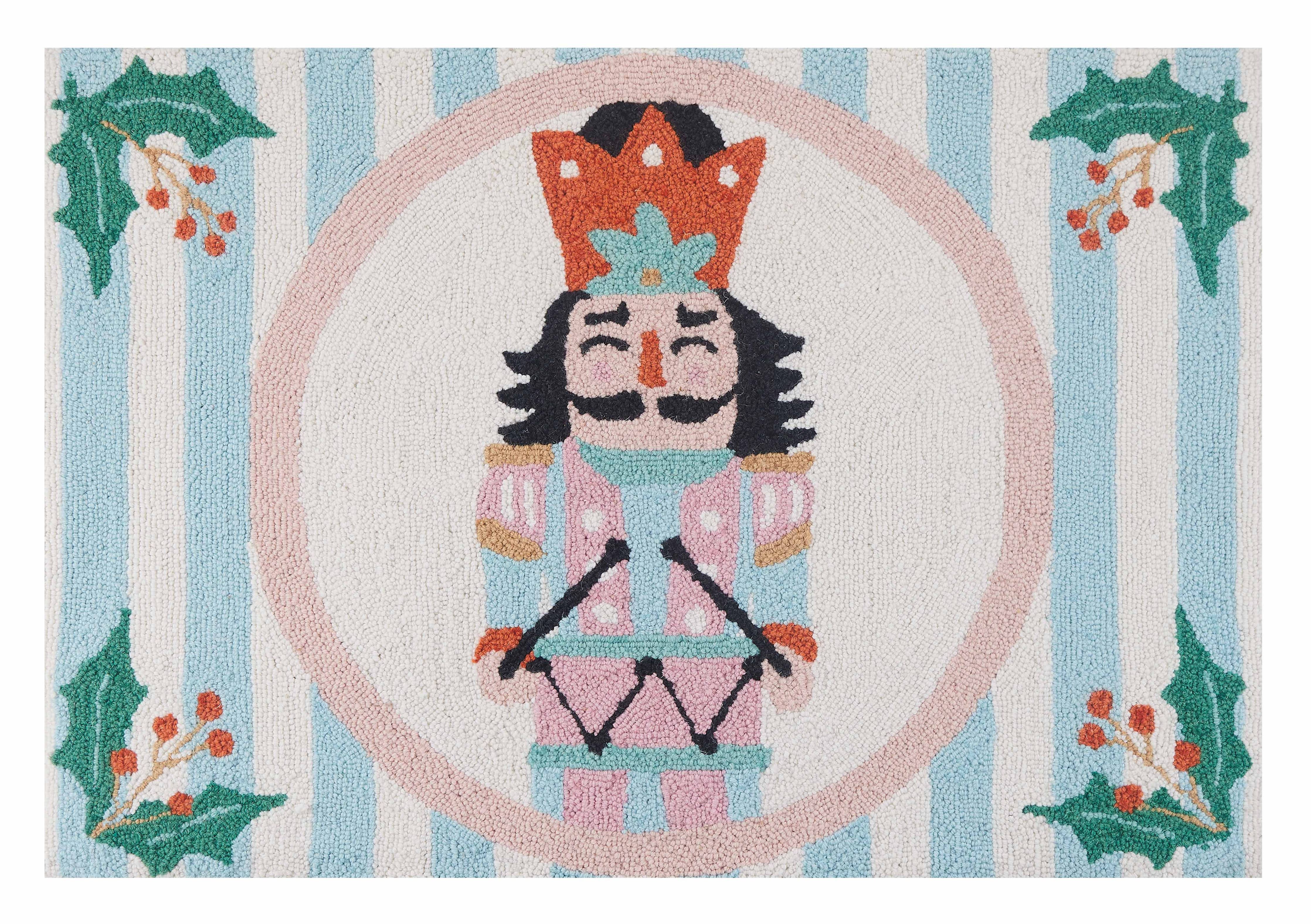 Holly Stripe Nutcracker Hook Rug