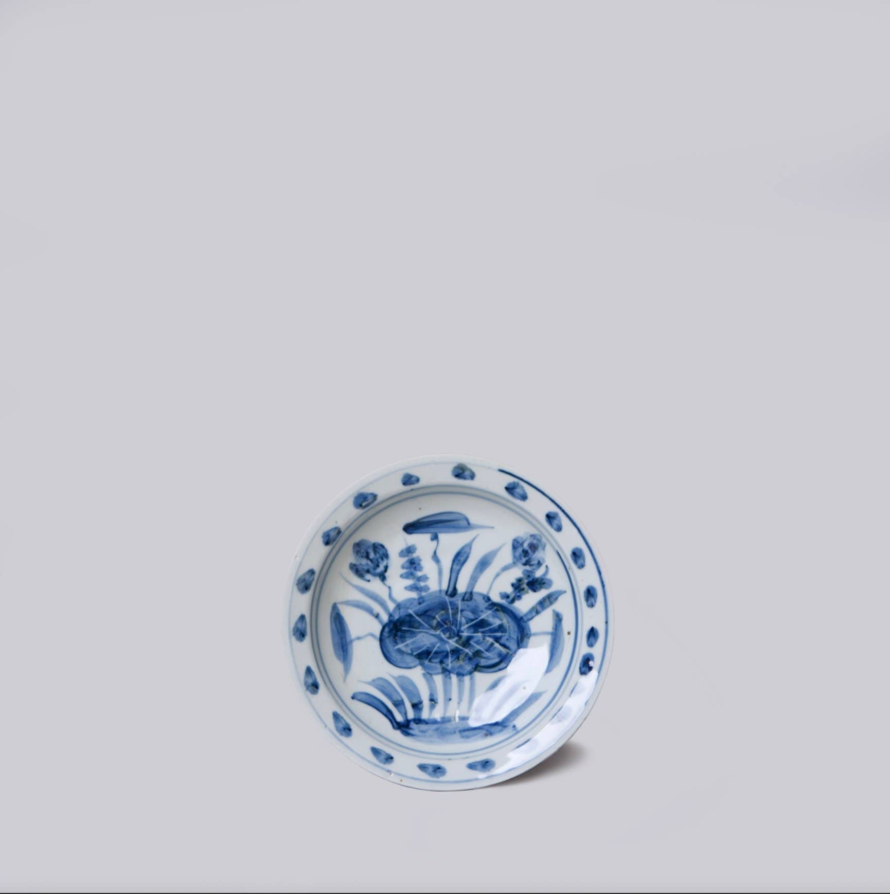 Small Blue and White Porcelain Lotus Dish