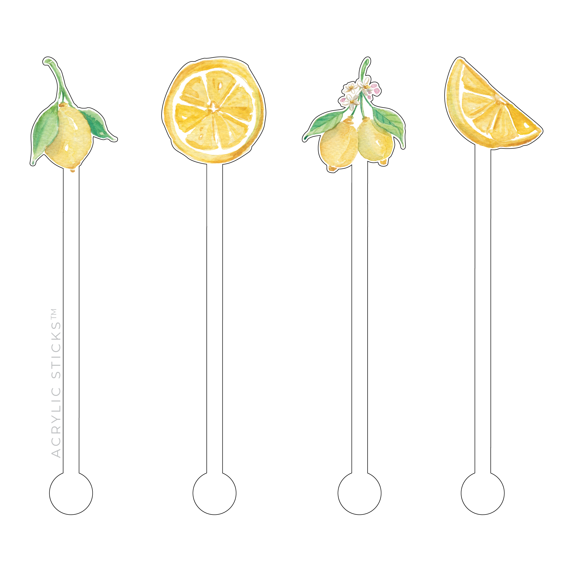 Lemon Watercolor Acrylic Stir Sticks