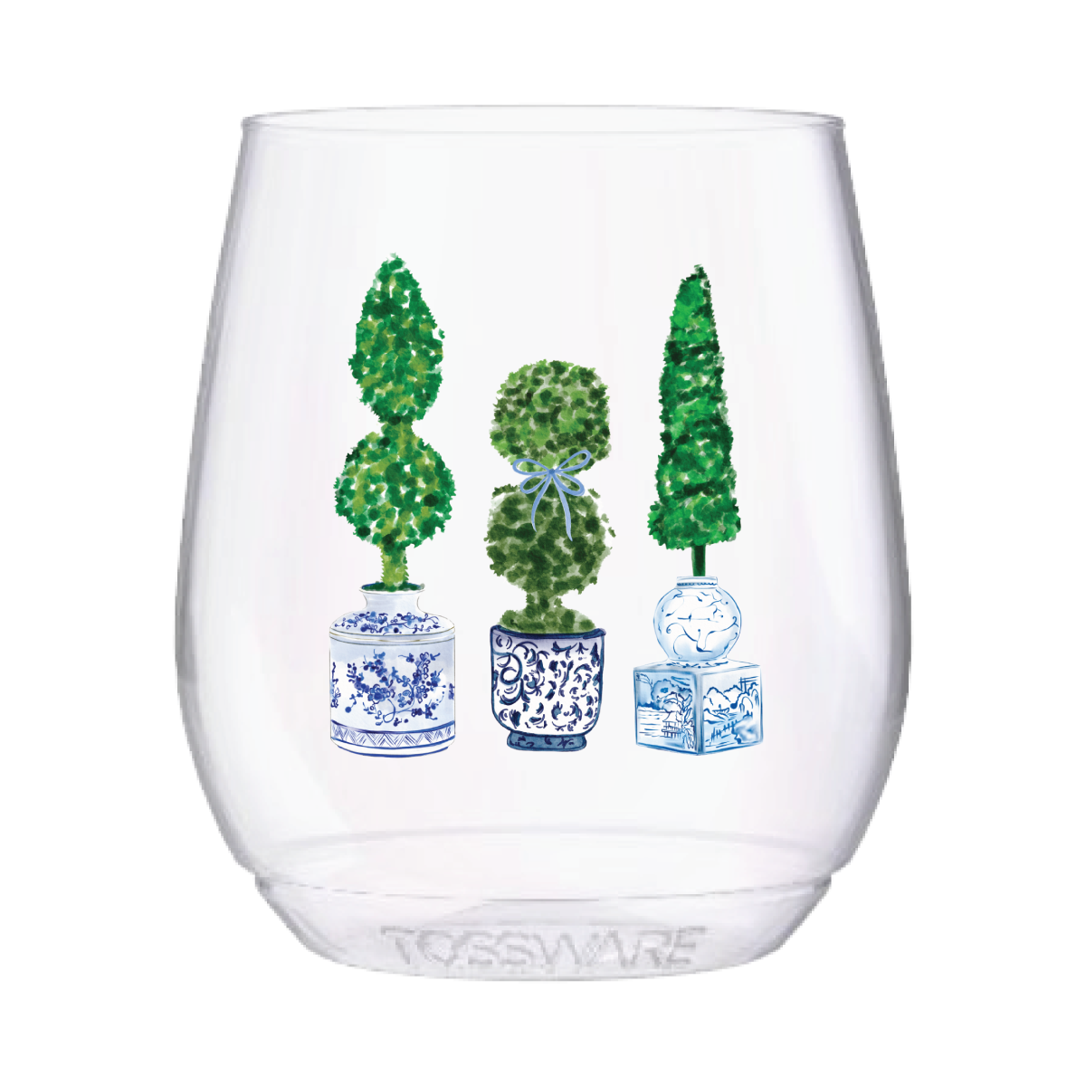 Topiary Watercolor Reusable 14oz Stemless Wine - Set of 4