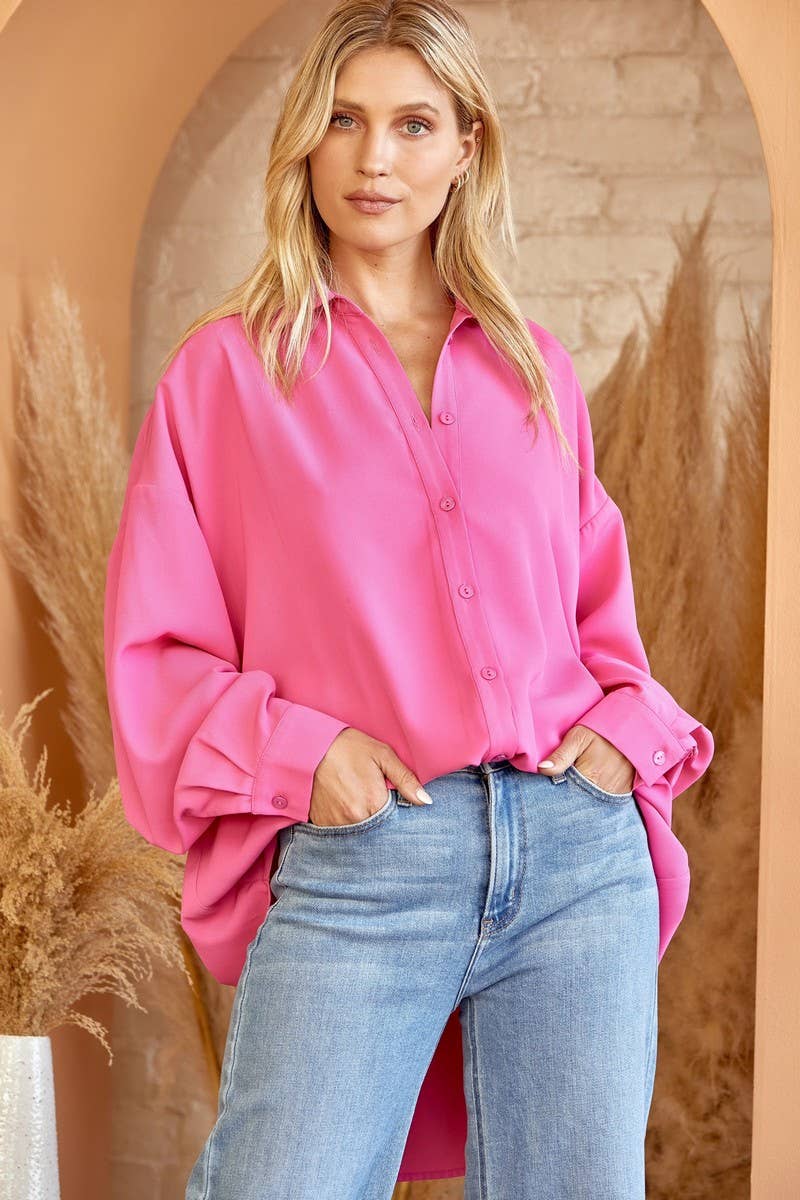Oversized Button Up Pink Top