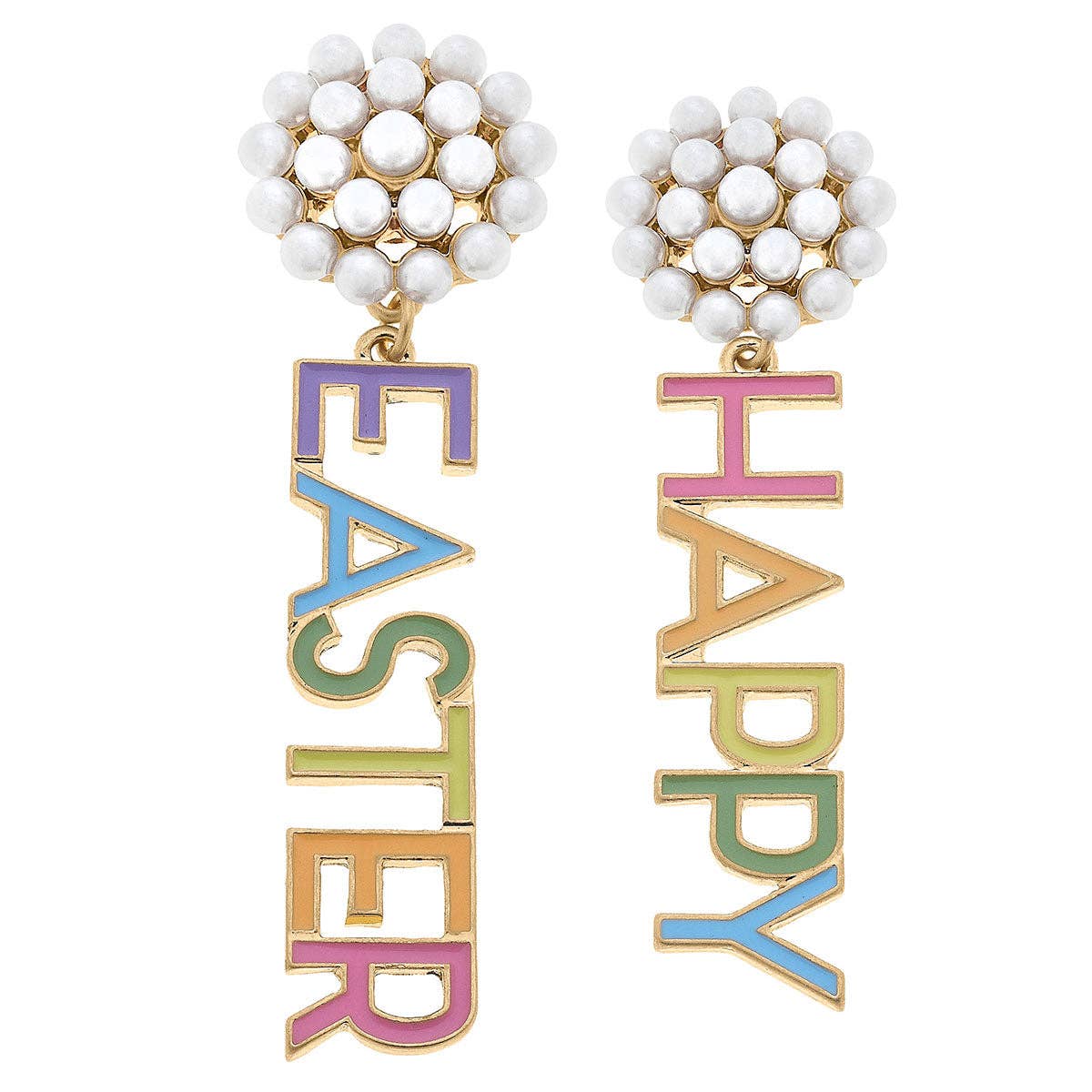 Happy Easter Pearl Cluster Enamel Earrings in Rainbow!