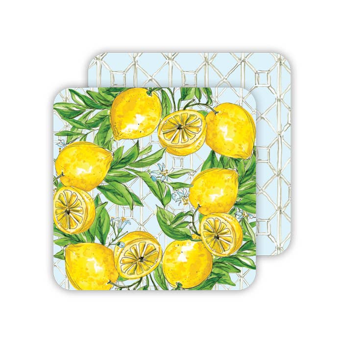 Handpainted Lemons On Branch Pattern Paper Coaster