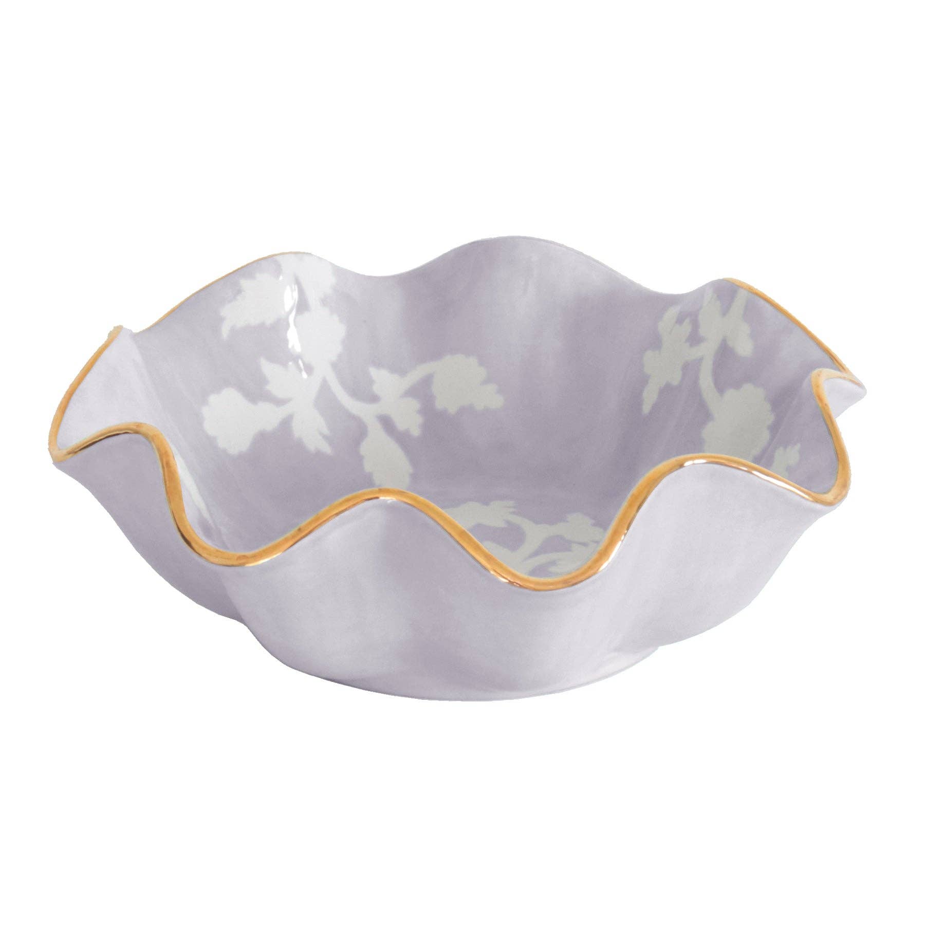 Chinoiserie Dreams Scalloped Bowls with 22K Gold Accent Medium / Light Lavender