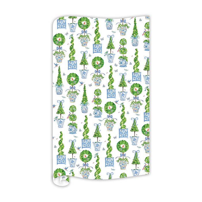 Blue Enchanted Boxwood Topiaries Wrapping Paper