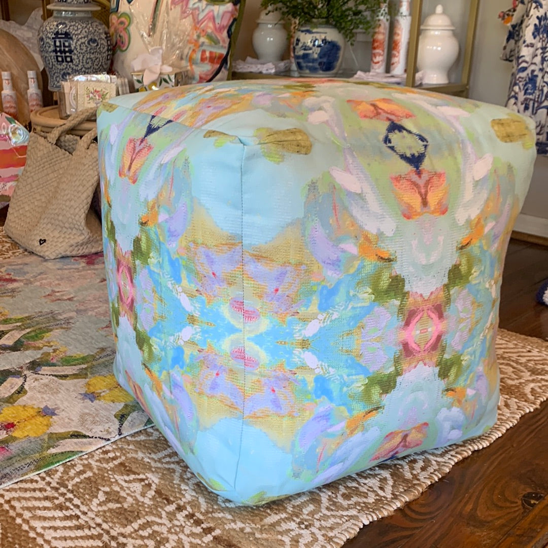 Stained Glass Turquoise Ottoman Pouf | Laura Park