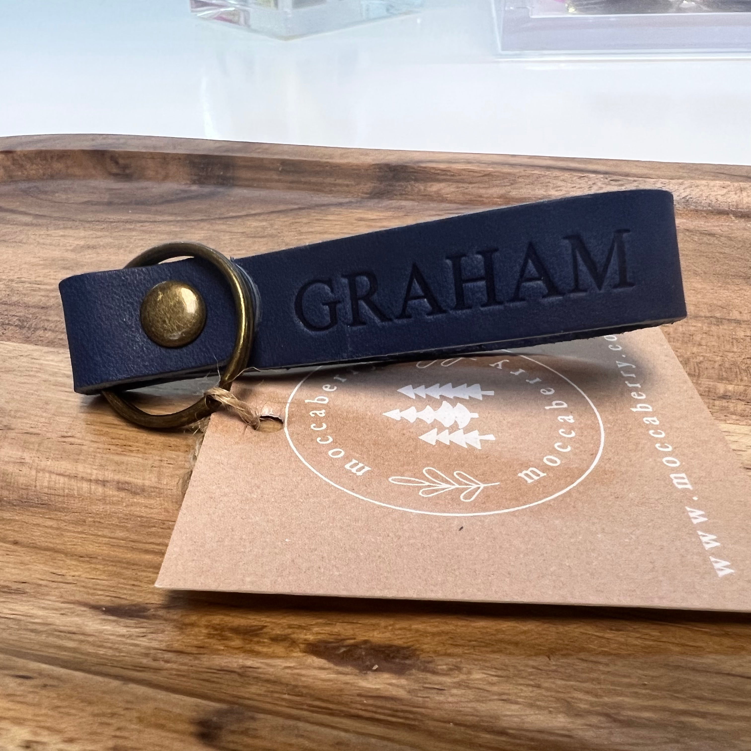 GRAHAM Blue Leather Keychain