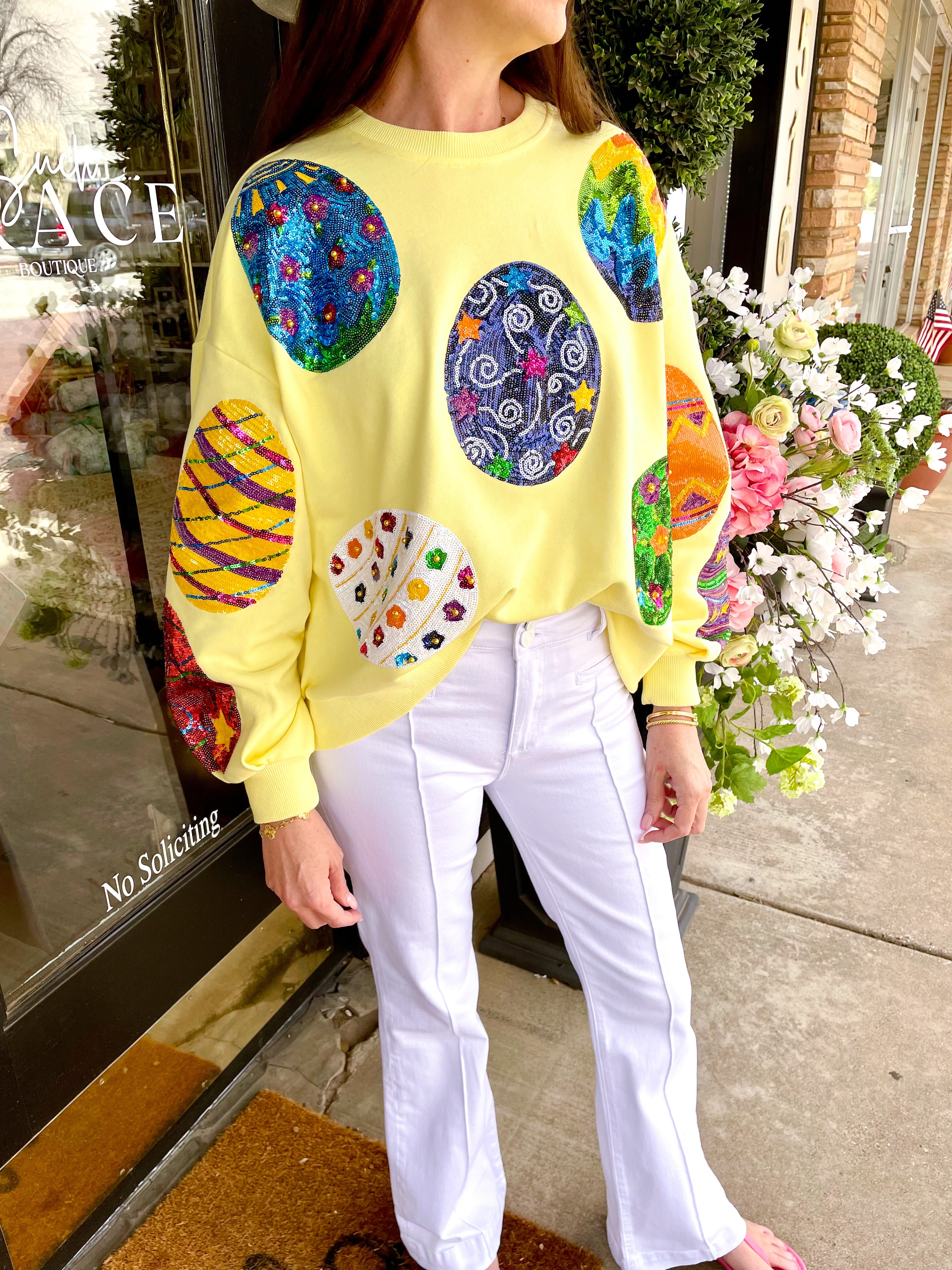 Yellow Easter Egg Sweatshirt | Queen Of Sparkles